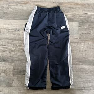 Vtg Y2K Nike Track Pants Logo Size 6 Kids Navy Blue White Baggy Wide Zip Leg